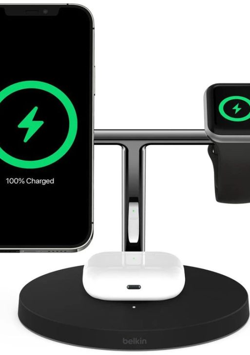 Belkin BoostCharge PRO 3-in-1 Qi2 15W Wireless Charger Stand MagSafe 2024 Model - Black